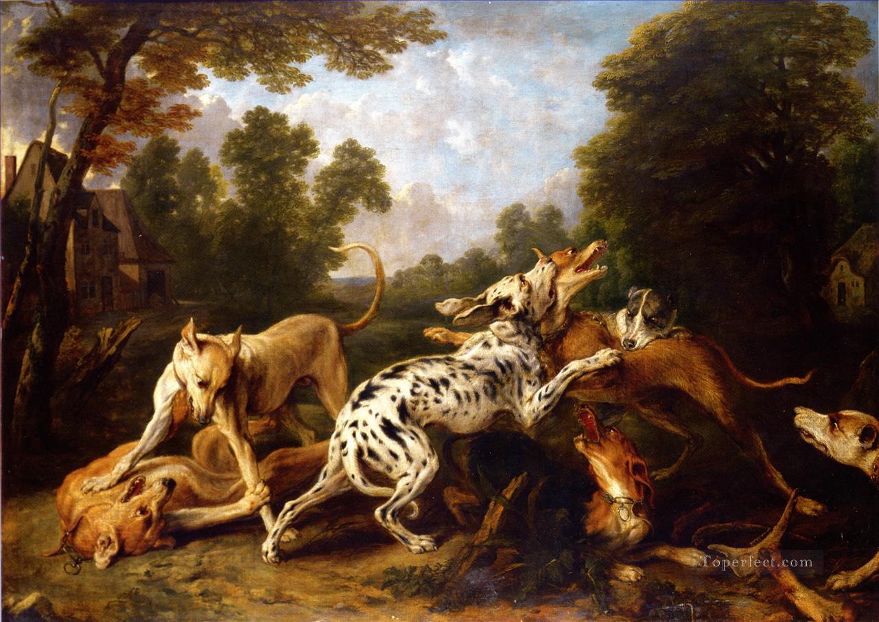 chiens qui combattent Peintures à l'huile